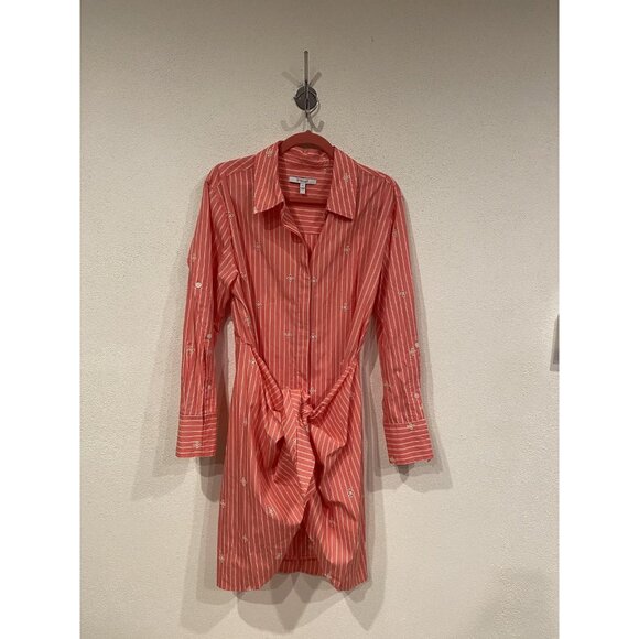 Derek Lam 10 Crosby Charlotte Dress Womens 12 Pink Stripe Tie Waist Shirt Button - Picture 2 of 6